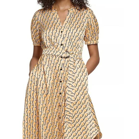 Karl Lagerfeld Eiffel Tower Knee Dress Belted Shirtdress Peach Apricot Sz 12 - Picture 1 of 11
